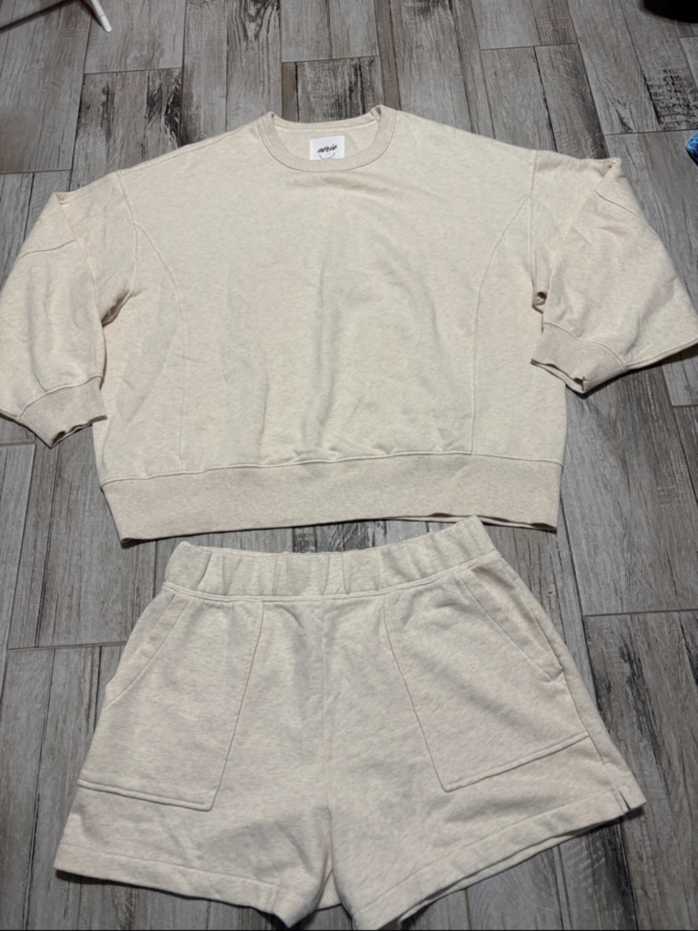 Aerie Oatmeal Crewneck and Lounge Shorts set